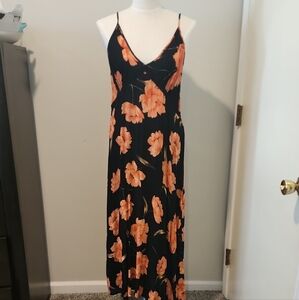 Black and Orange Sleeveless Maxi Sundress